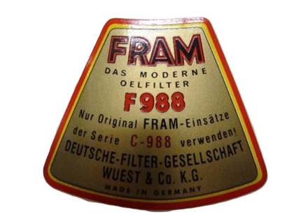 Autocollant pour boîte de filtre à huile (FRAM). Porsche 356 - NLA70100900 - 356234-02